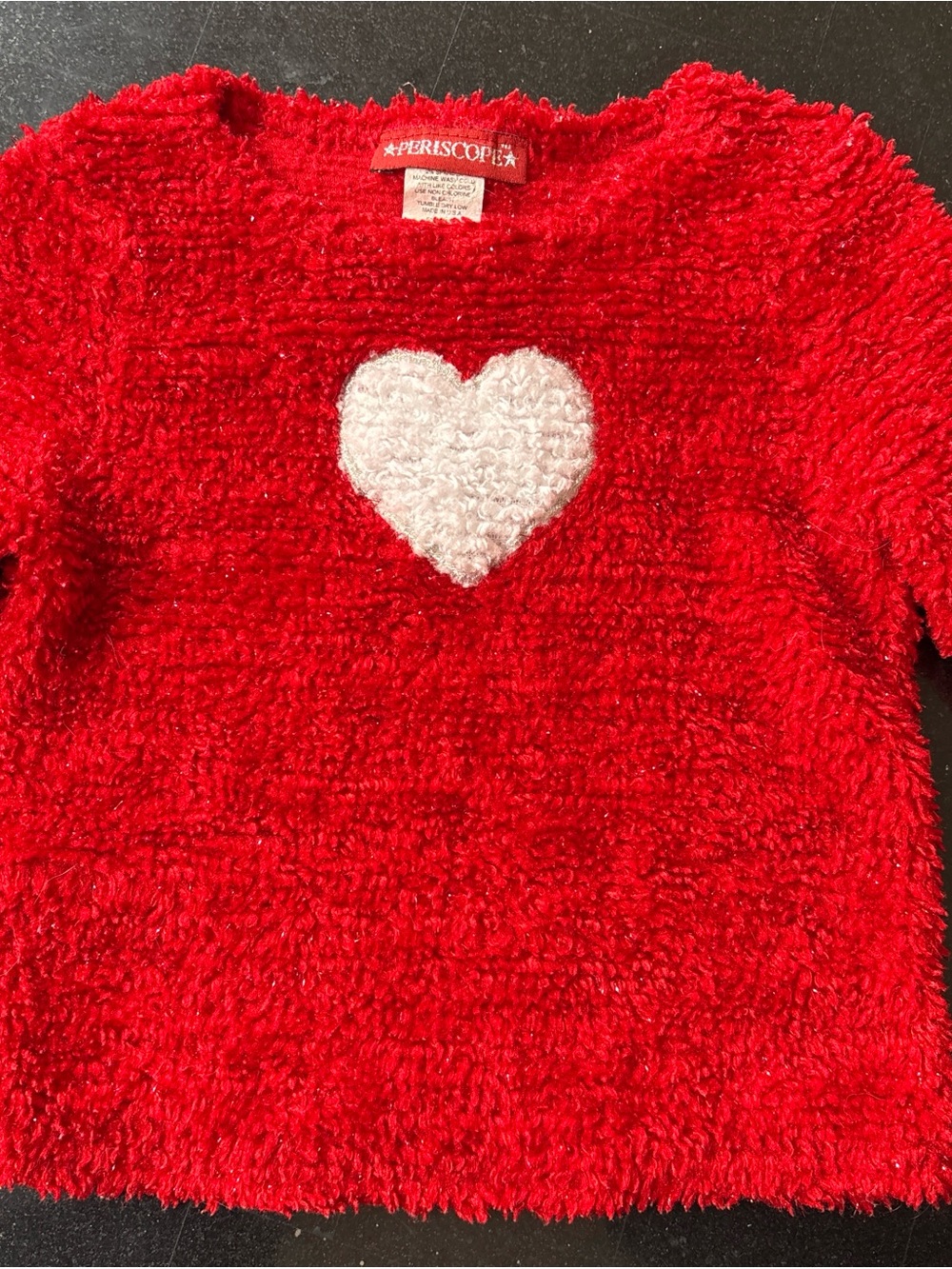Periscope Kids Red Fuzzy Sweater with White Heart